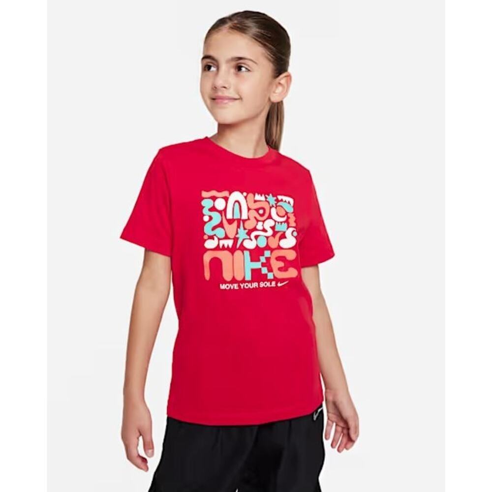 Nike Girls Move Your Soul Short Sleeve Crew‎ Neck Graphic Cotton Tee Red XL $28